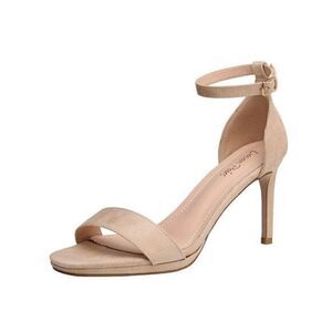 Nude Suede Heeled Ankle Strap Pump Sandals